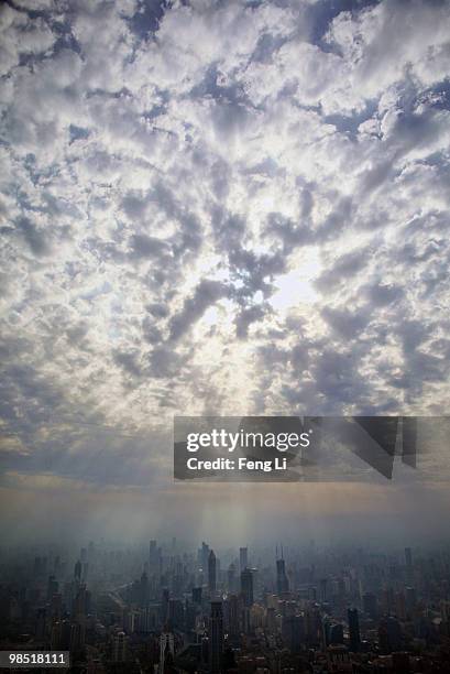 General view of the Shanghai skyline from the top floor of Shanghai World Financial Center in the Pudong Lujiazui Financial District on April 17,...