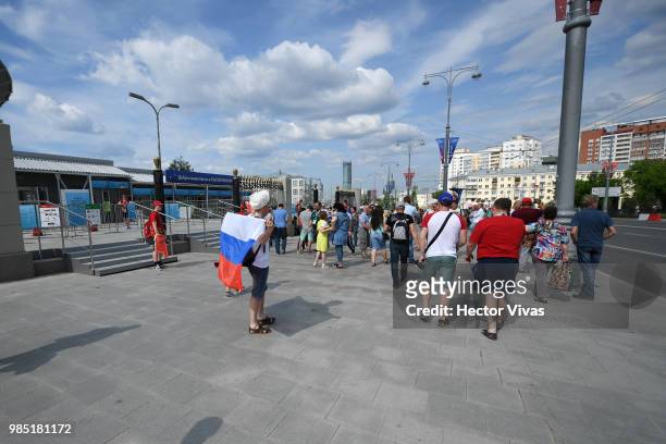 Fans make their way to the stadium prior to the 2018 FIFA World Cup Russia group F match between Mexico and Sweden at Ekaterinburg Arena on June 27,...