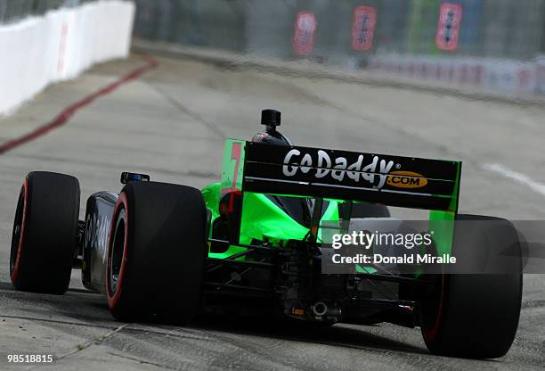 Danica Patrick, driver of the Andretti Autosport Team GoDaddy.com Dallara Honda, drives during qualifying for the IndyCar Series Toyota Grand Prix of...