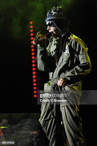 Dappy of N-Dubz performs on stage at Hammersmith Apollo on April 17, 2010 in London, England.