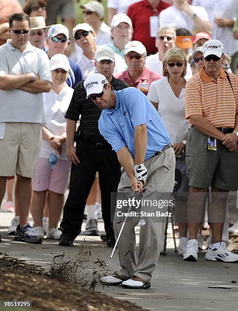 Paul Azinger hits to the first green during the second round of the Outback Steakhouse Pro-Am at TPC Tampa Bay on April 17, 2010 in Lutz, Florida.