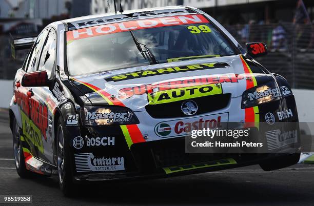 Russell Ingall drives for Supercheap Auto Racing during qualifying of the Hamilton 400, which is round four of the V8 Supercar Championship Series,...