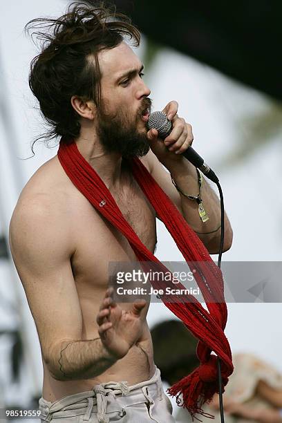 Alex Ebert of Edward Sharpe and the Magnetic Zeros performs on Day 2 of the 2010 Coachella Valley Music & Arts Festival at The Empire Polo Club on...