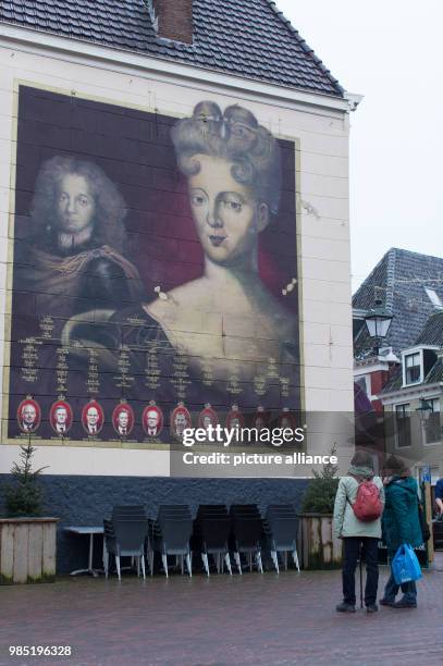 Pictures of European monarchs are to be seen on the facade of the Princess Court in Leeuwarden, Netherlands, 26 January 2018. The Princess Court is a...