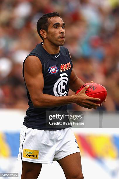 Eddie Betts of the Blues looks upfield during the round four AFL match between the Adelaide Crows and the Carlton Blues at AAMI Stadium on April 17,...