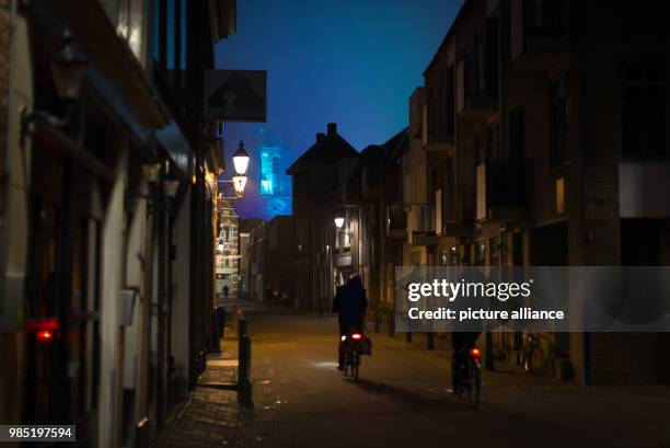Light installation is to be seen behind a tram in Leeuwarden, Netherlands, 26 January 2018. Leeuwarden in the Frisian province is the Capital of...