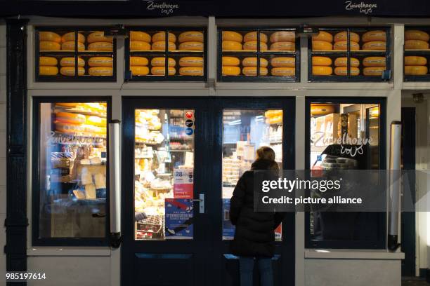 Dutch cheese is displayed in a shop window in Leeuwarden, Netherlands, 26 January 2018. Leeuwarden in the Frisian province is the Capital of Culture...