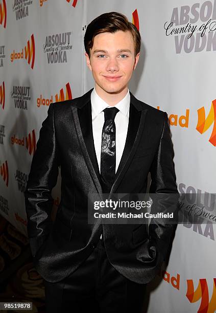 Actor Chris Colfer arrives at the 21st Annual GLAAD Media Awards held at Hyatt Regency Century Plaza Hotel on April 17, 2010 in Los Angeles,...