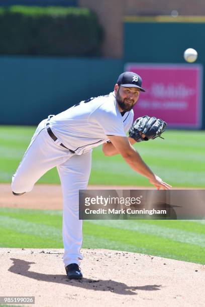 Michael Fulmer of the Detroit Tigers pitches during the game against the Minnesota Twins at Comerica Park on June 14, 2018 in Detroit, Michigan. The...