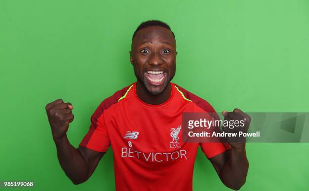 Naby Keita new signing of Liverpool Football club at Melwood Training Ground on June 22, 2018 in Liverpool, England.