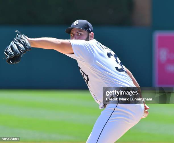 Michael Fulmer of the Detroit Tigers pitches during the game against the Minnesota Twins at Comerica Park on June 14, 2018 in Detroit, Michigan. The...