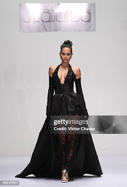 Model walks the runway wearing Jose Louis Abarca during Mercedes-Benz Fashion Mexico Autumn Winter 2010 at Campo Marte on April 15, 2010 in Mexico...