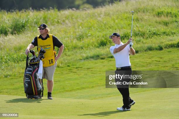 Kevin Chappell hits to the 18th green during the third round of the Fresh Express Classic at TPC Stonebrae on April 17, 2010 in Hayward, California.