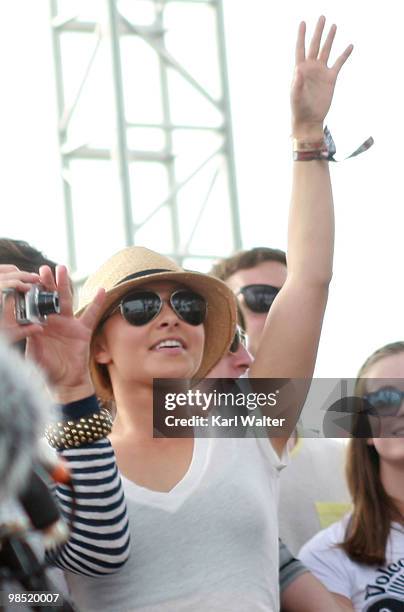 Actress Hayden Panettiere attends the Edward Sharpe and the Magnetic Zeros performance during day two of the Coachella Valley Music & Arts Festival...