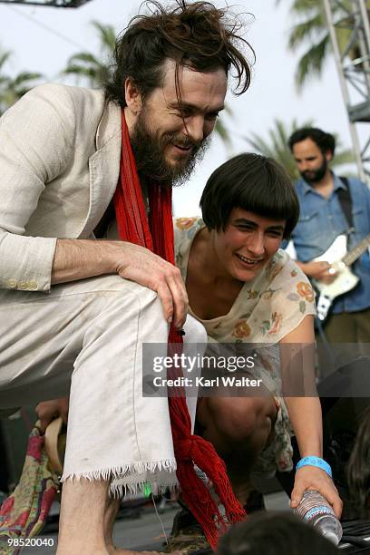 Singers Alex Ebert and Jade Castrinos of the band Edward Sharpe and the Magnetic Zeros onstage during day two of the Coachella Valley Music & Arts...