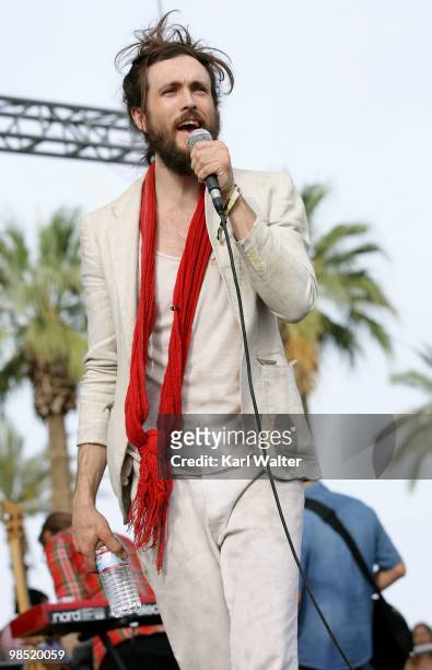 Musician Alex Ebert of the band Edward Sharpe and the Magnetic Zeros performs during day two of the Coachella Valley Music & Arts Festival 2010 held...
