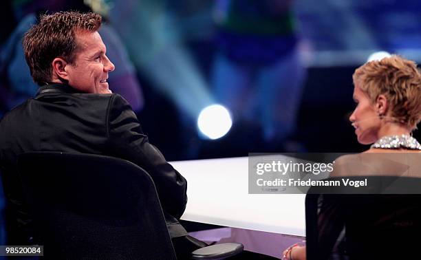 Sylvie van der Vaart and Dieter Bohlen pose during the contest 'DSDS - Deutschland Sucht Den Superstar' final show on April 17, 2010 in Cologne,...