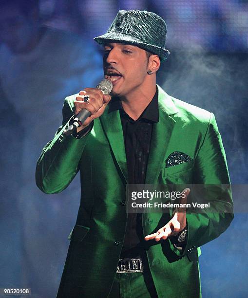 Mehrzad Marashi performs after winning the contest 'DSDS - Deutschland Sucht Den Superstar' final show on April 17, 2010 in Cologne, Germany.