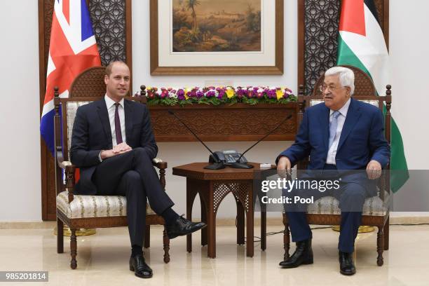 Prince William, Duke of Cambridge meets Palestinian Authority President Mahmoud Abbas in the Office of the President, during his official tour of...