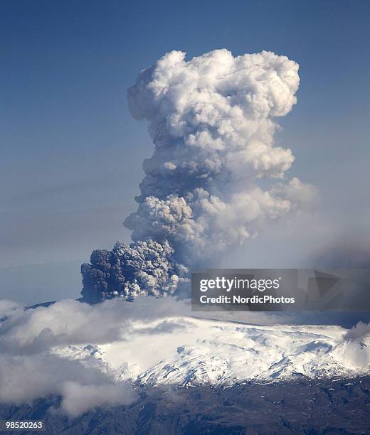 Cloud of volcanic matter rises from the erupting Eyjafjallajokull volcano April 18, 2010 in Eyjafjallajokull , Iceland. A major eruption occured on...