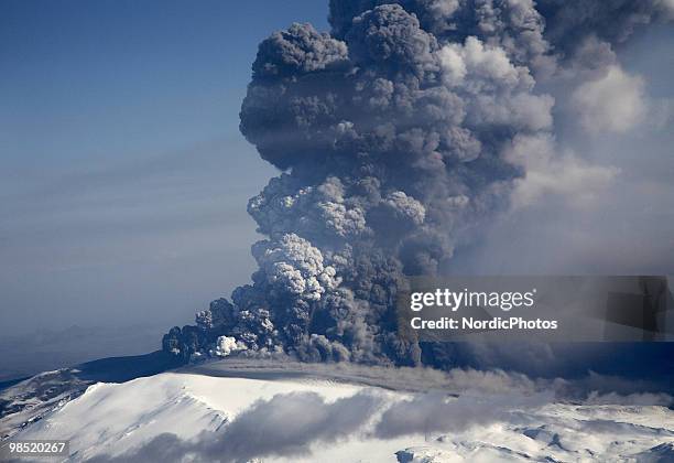 Cloud of volcanic matter rises from the erupting Eyjafjallajokull volcano April 18, 2010 in Eyjafjallajokull , Iceland. A major eruption occured on...