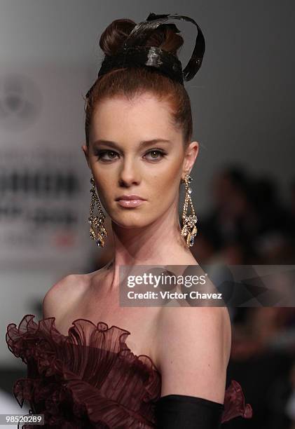 Model walks the runway wearing Jose Louis Abarca during Mercedes-Benz Fashion Mexico Autumn Winter 2010 at Campo Marte on April 15, 2010 in Mexico...