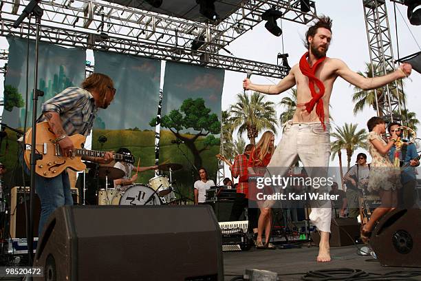 Musician Alex Ebert of the band Edward Sharpe and the Magnetic Zeros performs during day two of the Coachella Valley Music & Arts Festival 2010 held...