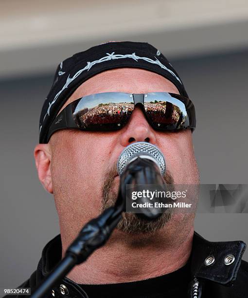 Singer Eddie Montgomery of the duo Montgomery Gentry performs onstage during the Academy Of Country Music's USO concert at Nellis Air Force Base on...