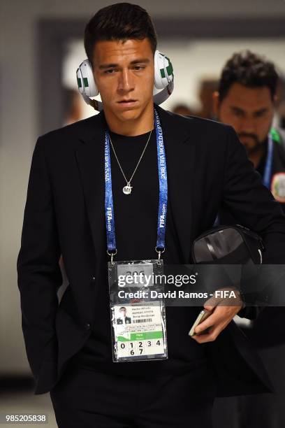 Hector Moreno of Mexico arrives at the stadium prior to the 2018 FIFA World Cup Russia group F match between Mexico and Sweden at Ekaterinburg Arena...