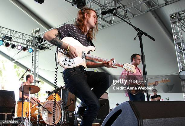 Musician Christopher Owens of the band Girls performs during day two of the Coachella Valley Music & Arts Festival 2010 held at the Empire Polo Club...