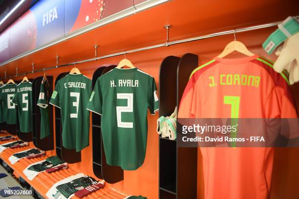 General view inside the Mexico dressing room during the 2018 FIFA World Cup Russia group F match between Mexico and Sweden at Ekaterinburg Arena on...