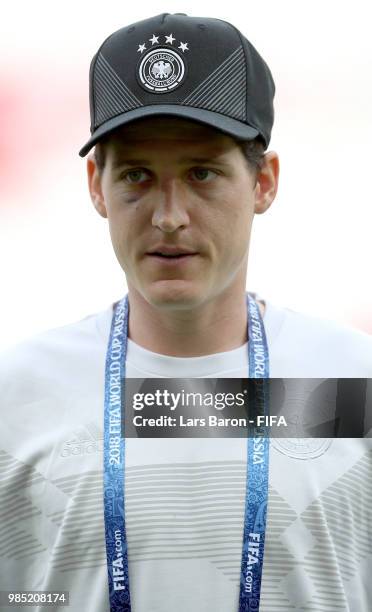 Sebastian Rudy of Germany sports a black eye during a pitch inspection prior to the 2018 FIFA World Cup Russia group F match between Korea Republic...