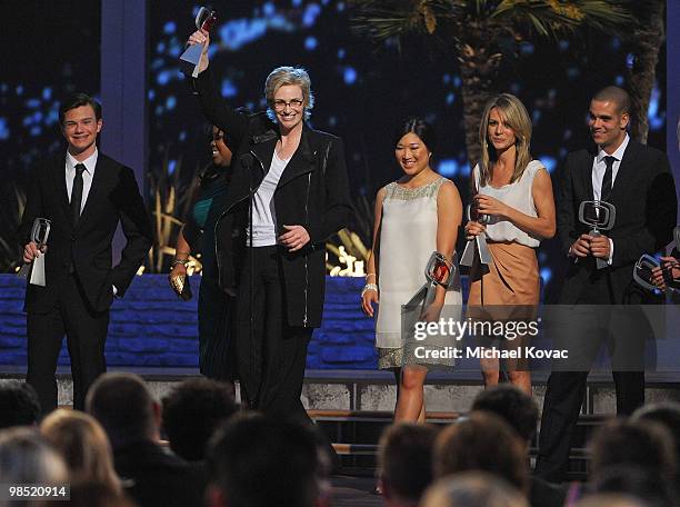 The cast of 'Glee' including Chris Colfer, Jane Lynch, Jenna Ushkowitz, Jessalyn Gilsig, and Mark Salling are honored at the 8th Annual TV Land...
