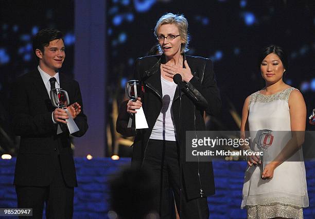 The cast of 'Glee' including Chris Colfer, Jane Lynch, and Jenna Ushkowitz are honored at the 8th Annual TV Land Awards at Sony Pictures Studios on...