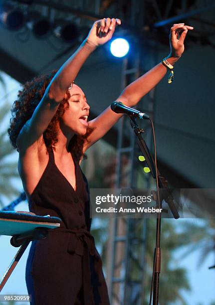 Musician Corinne Bailey Rae performs during day two of the Coachella Valley Music & Arts Festival 2010 held at the Empire Polo Club on April 17, 2010...