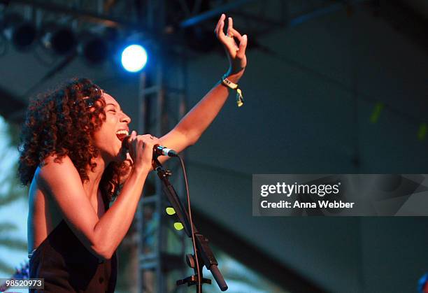 Musician Corinne Bailey Rae performs during day two of the Coachella Valley Music & Arts Festival 2010 held at the Empire Polo Club on April 17, 2010...