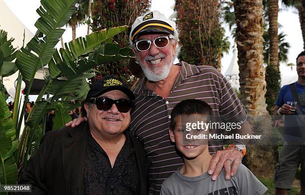 Actor Danny DeVito, producer Lou Adler and son Oscar pose during day 2 of the Coachella Valley Music & Art Festival 2010 held at The Empire Polo Club...