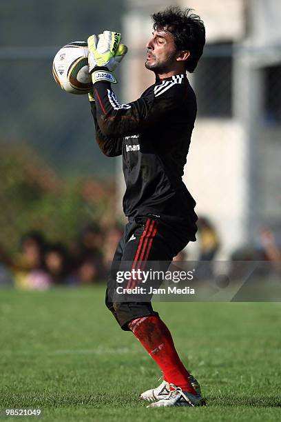 Goalkeeper Luis Michel of Mexico's national soccer team in action during their training session at La Capilla field on April 17, 2010 in Avandaro,...