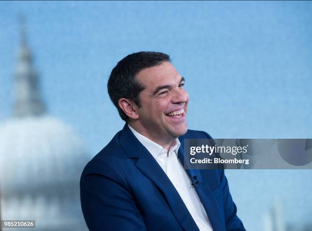 Alexis Tsipras, Greece's prime minister, reacts during a Bloomberg Television interview in London, U.K., on Tuesday, June 26, 2018. Tsipras vowed to...