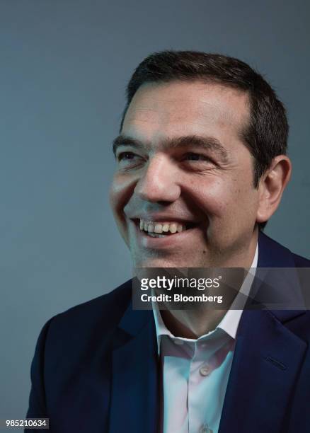 Alexis Tsipras, Greece's prime minister, poses for a photograph before a Bloomberg Television interview in London, U.K., on Tuesday, June 26, 2018....