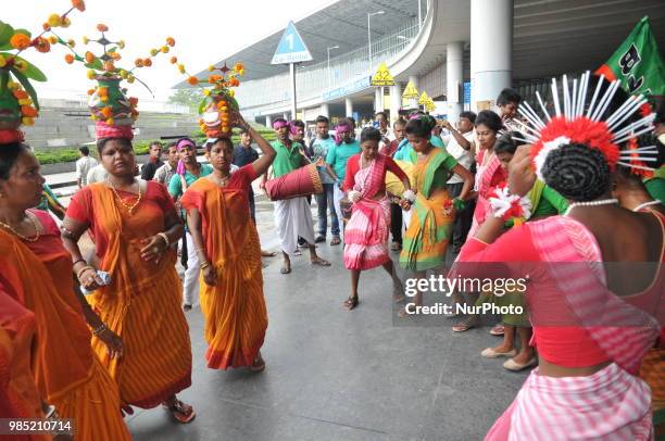 Tribal Dances perform ,India ruling political party of Bharatiya janta Party supporters welcome to Amit Shah National president of Bharatiya Janta...