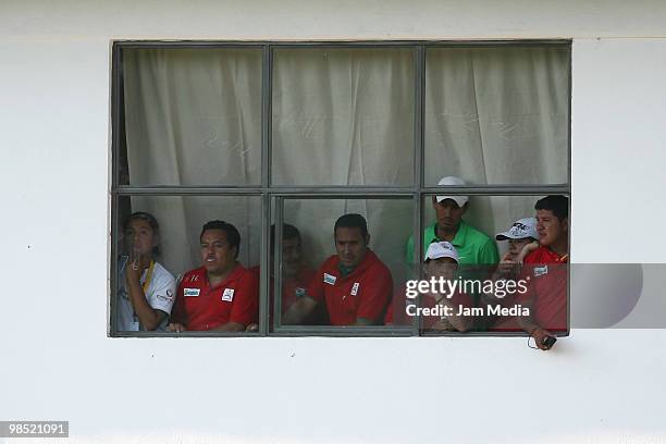 Mexican fans watch the training session of Mexico's national soccer team at La Capilla field on April 17, 2010 in Avandaro, Mexico.