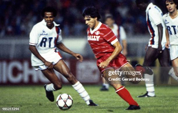 Manuel Amoros of AS Monaco during the match between Paris Saint Germain and Monaco played at Parc des Princes, France on September 10th 1983.