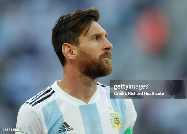 Lionel Messi of Argentina in action during the 2018 FIFA World Cup Russia group D match between Nigeria and Argentina at Saint Petersburg Stadium on...