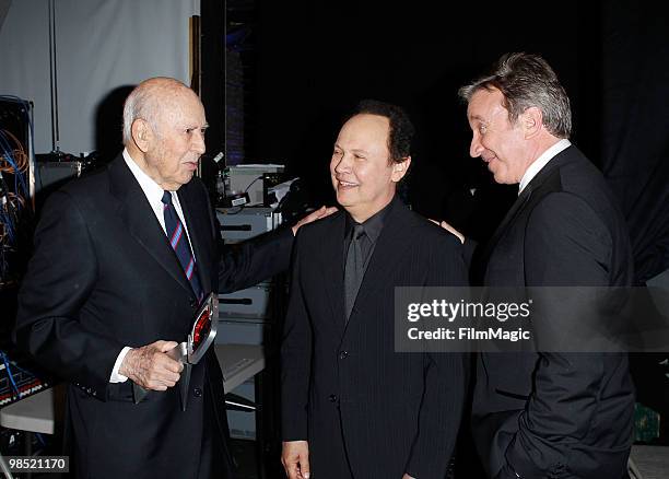 Carl Reiner, Billy Crystal and Tim Allen backstage at the 8th Annual TV Land Awards held at Sony Pictures Studios on April 17, 2010 in Culver City,...