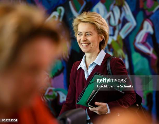 German Defense Minister Ursula von der Leyen arrives for the Weekly Government Cabinet Meeting on June 27, 2018 in Berlin, Germany.