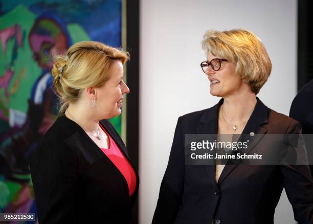 German Family Minister Franziska Giffey in a conversation with German Education Minister Anja Karliczek before the Weekly Government Cabinet Meeting...