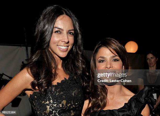 Television presenter Terri Seymour and actress Paula Abdul backstage during the 8th Annual TV Land Awards at Sony Studios on April 17, 2010 in Los...