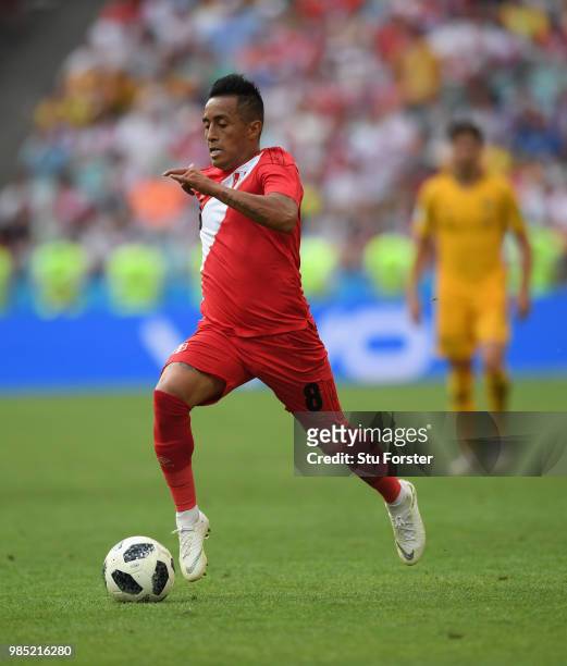 Peru player Christian Cueva in action during the 2018 FIFA World Cup Russia group C match between Australia and Peru at Fisht Stadium on June 26,...