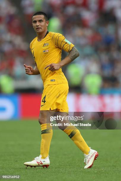 Tim Cahill of Australia during the 2018 FIFA World Cup Russia group C match between Australia and Peru at Fisht Stadium on June 26, 2018 in Sochi,...